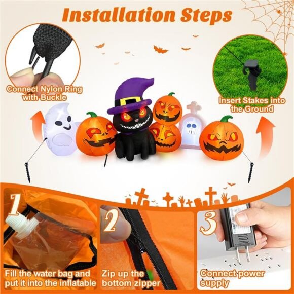 8 FT Long Halloween Inflatables Outdoor Decor - Blow Up Cat...